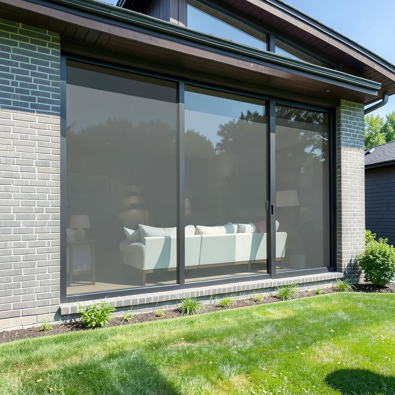 La même maison avec pellicule antireflet teintée grise