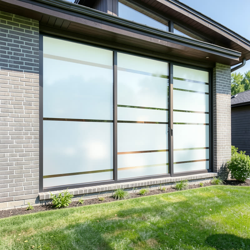La même maison avec pellicule décorative givrée à bandes